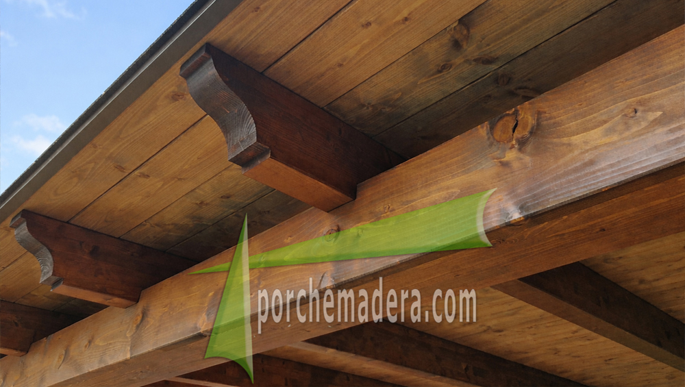 Cenador de madera con refuerzo laterales en aluminio