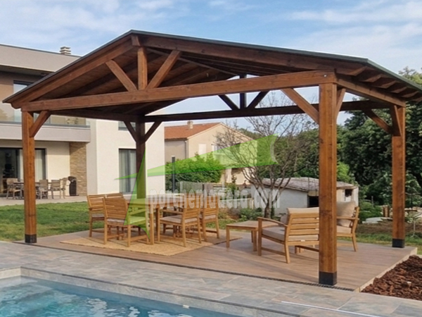 Cenador de madera a dos aguas para jardín