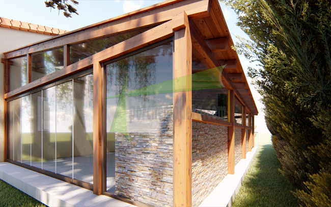 porche de madera con teja