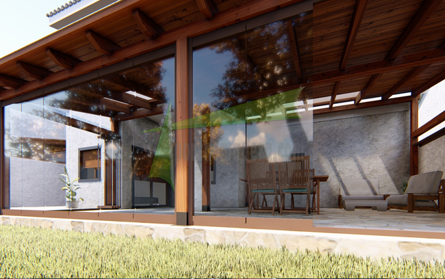 porche de madera con teja