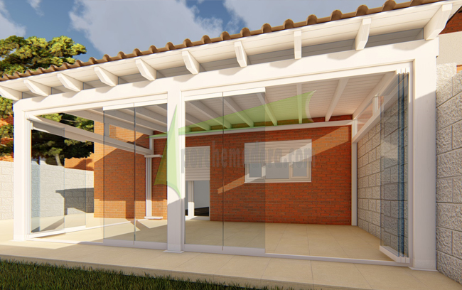 porche de madera acristalado 