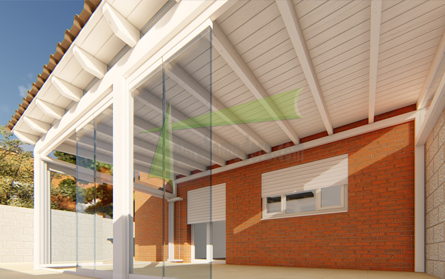 porche de madera con teja