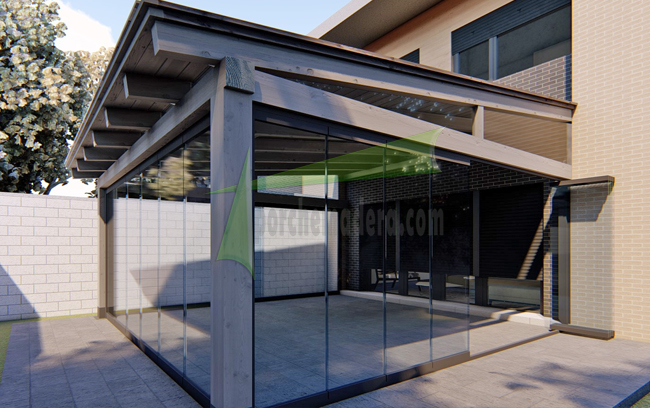 porche de madera con teja