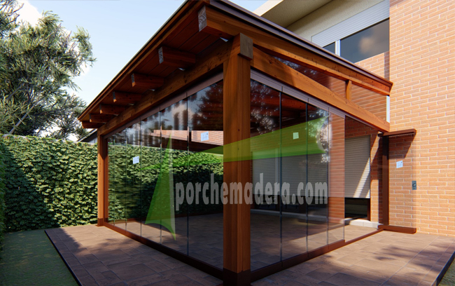 porche de madera acristalado 