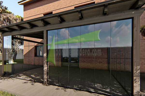 porche de madera con cortinas 