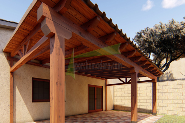 porche de madera en color nogal