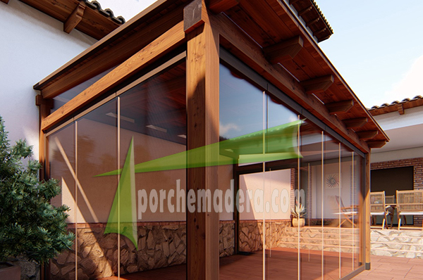 porche de madera mooderno acristalado