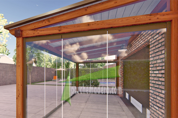 porche de madera con cortinas 