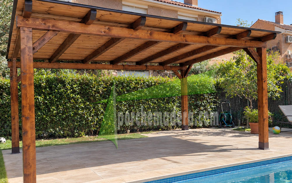 cenador de madera en oferta con cubierta de 500 x 350 cm