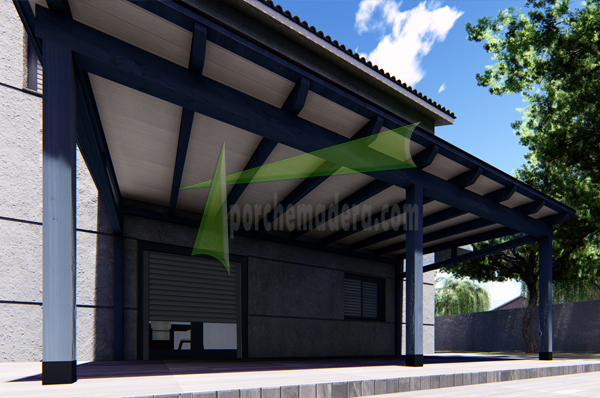 porche de madera con grafito